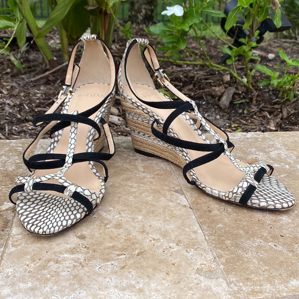 Alexandre Birman Suede & Snakeskin Wedge Natural/Black US sz 5 1/2